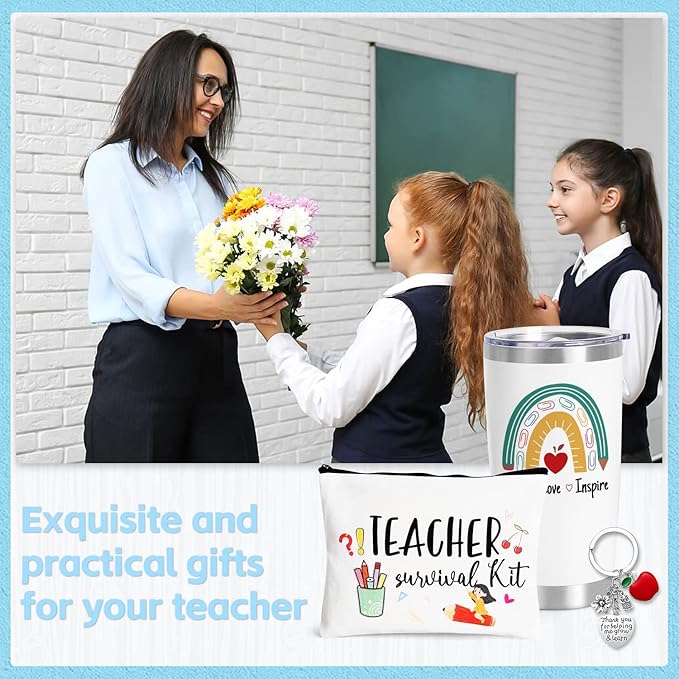 UAREHIBY 12 PCS Teacher Appreciation Gifts in Bulk,20 OZ Wine Tumbler Thank You Gifts for Women Men,Teacher Appreciation Week Gift with Keychain,Best End of Year Gift with Cosmetic Bag