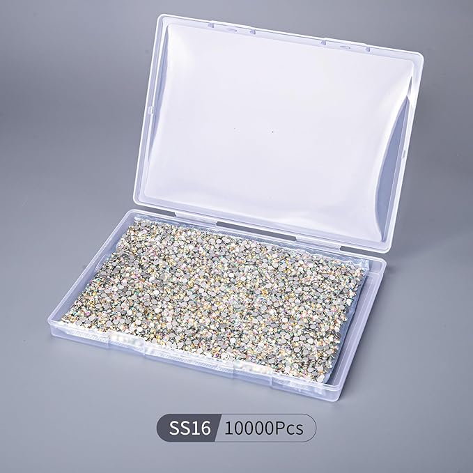 10000PCS Crystal AB Rhinestones Bulk, Flat Back Crystal Glass Stone Round Gems,SS16, 3.8-4.0mm