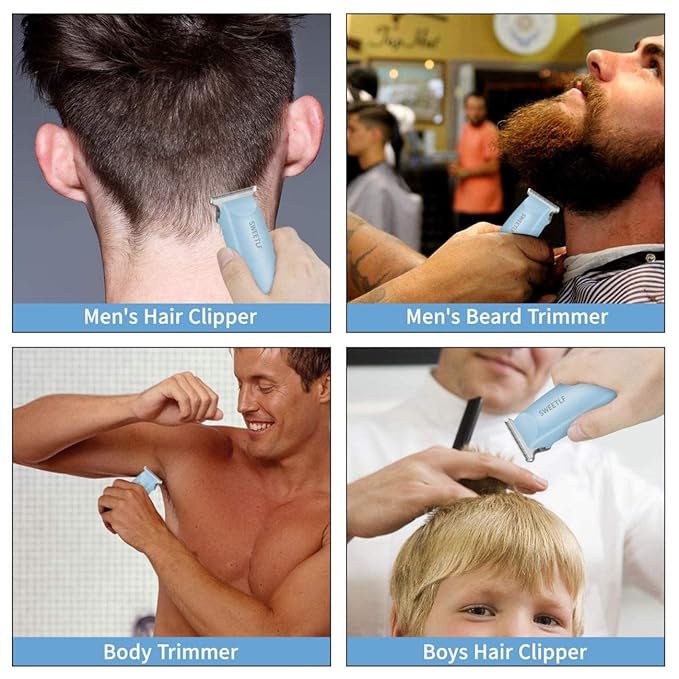 SweetLF Hair Clippers, Silent Cordless Hair Trimmer, Mini Hair Cutting Kit with 3 Guide Combs, USB Rechargeable, Portable, Blue