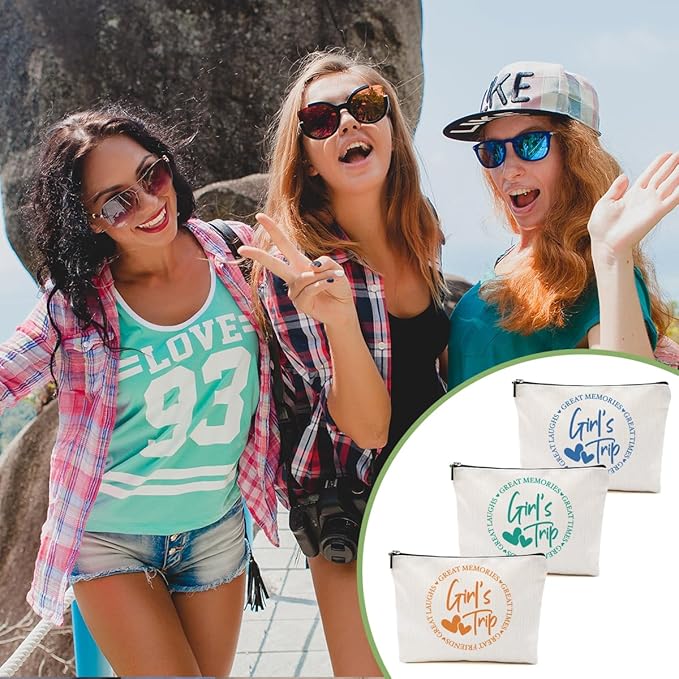 3Pcs Girls Weekend Gifts, 2025 Girls Trip Gifts Favors Travel Gifts Funny Makeup Bag, Weekend Bag Cosmetic Bag, Friendship Gifts for Women Friend Bridesmaid BFF, Graduation Wedding Gifts Toiletry Bag