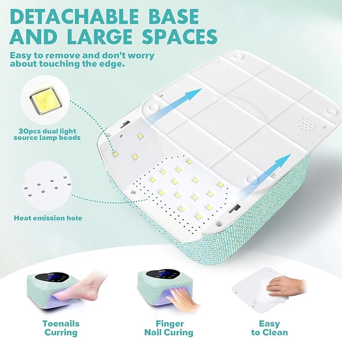 UV Light for Nails,Linssy 72W Cordless UV LED Nail Lamp Nail Dryer with Touch Display & 5 Timer Settings, Rechargeable Nail Light with Diamond & Pearl for Fast Curing (Blue)