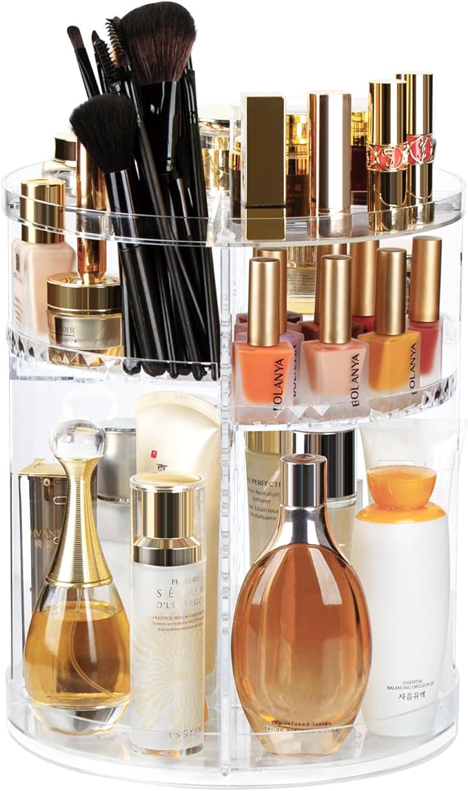 AMEITECH Rotating Makeup Organizer, 360 Spinning Skincare Organizers, 8 Adjustable Layer Cosmetic Storage Case with Brush Holder Perfume Tray for Vanity Bathroom Countertop - Large