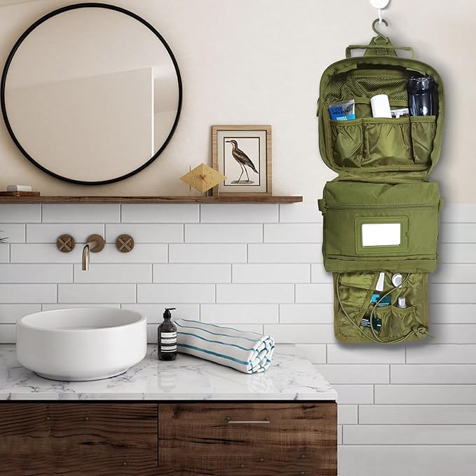 VELVEBAG Mens Toiletry Travel Bag Hanging Toiletry Bag Toiletry Bag Shaving Bag for Men Travel for Cosmetic,Toiletries,Accessories Green