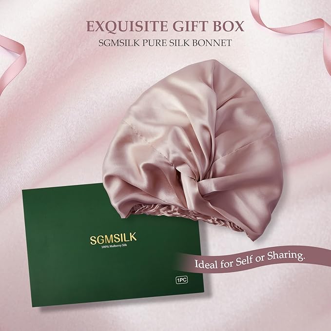 Silk Bonnet for Sleeping Women, 100% Mulberry Silk Sleep Cap with Elastic Band, Real Mulberry on Both Sides, Fuchsia Pink