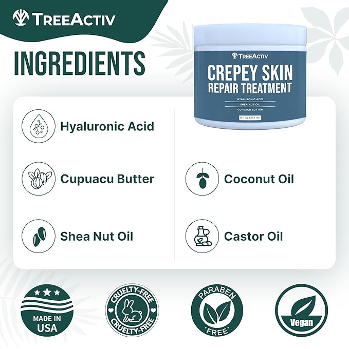 TreeActiv Crepey Skin Repair Treatment Original Formula, 8 fl oz, Firming Cream For Face & Neck, Skin Firming Lotion with Hyaluronic Acid, Crepey Treatment to Address Dry Crepe