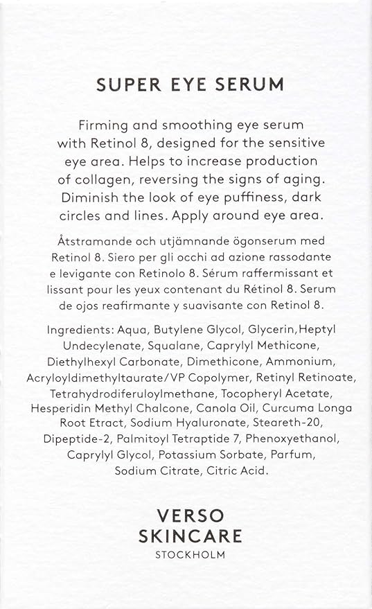 Verso Skin Care | Super Eye Serum | Rejuvenating Under Eye Serum for Youthful Skin | Eye Care Made Easy 30ML/1Fl Oz