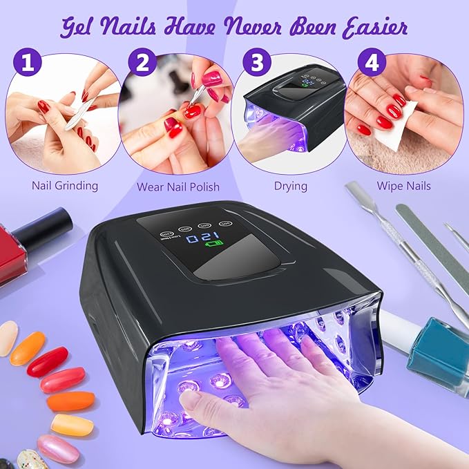 Cordless UV LED Nail Lamp, 86W Gel Nail Lamp Rechargeable Professional Nail Dryer Gel Polish UV Lights for Nails with 4 Timer Setting LCD Display Curing Lamp for Salon & Home (86W Black)