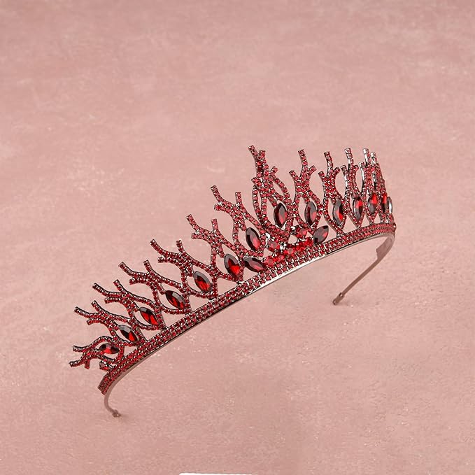 LIMELIA Women's Tiara for Henna Wedding Party|Glitter Hair Accessories for Bridal Birthday Pageant Prom Halloween Cos-play Christmas Party|Tulip-Burgundy