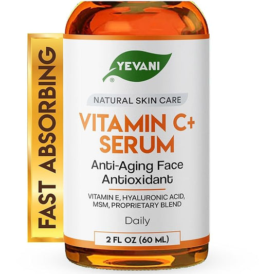 100% Pure Vitamin C Serum for Face with Hyaluronic Acid, Eye Area, Dark Spots, Anti Aging, Hydrating Skin Care with Vitamin E, Aloe Vera, Jojoba Oil, Dry Skin, Fine Lines, Wrinkles, 2 FL OZ