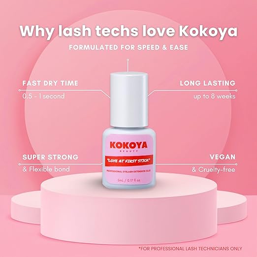 KOKOYA Beauty Professional Eyelash Extension Glue - 5mL Black Lash Glue, Up to 8-Week Retention, 0.5 Second Dry Time, K-Beauty Vegan & Cruelty-Free, Super Strong Hold Lash Adhesive