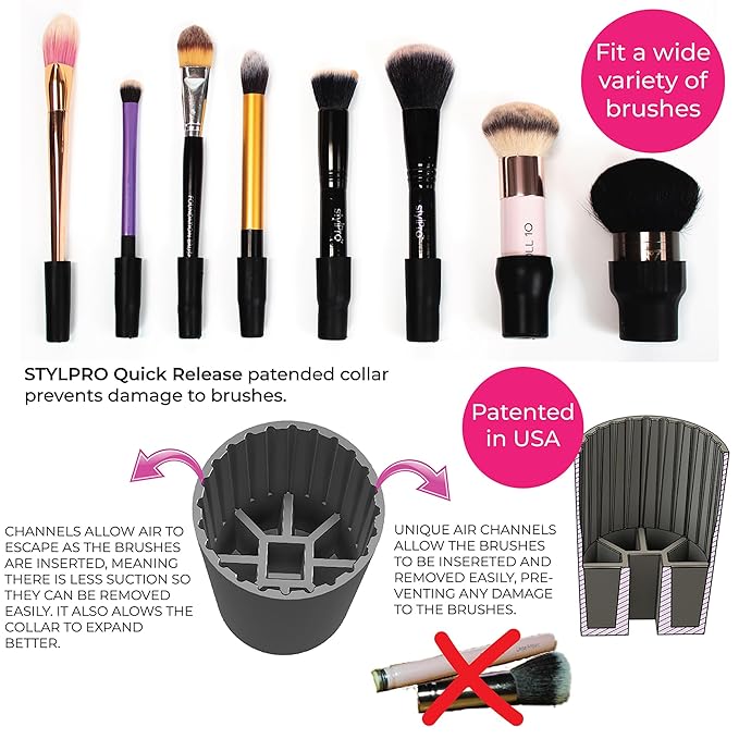Stylideas Stylpro Original Makeup Brush Cleaner and Dryer - Clean and Dry Makeup Brushes in 30 Seconds - Removes Dirt, Pollutants, and Stains - 1 pc.