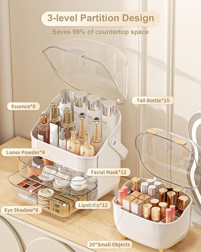 Makeup Organizer, Skincare Holder Bathroom Counter Organizer, Storage Box Cosmetic Display Cases, Teen Girl Gifts Trendy Stuff Make up Organizers for Vanity, Dresser, Countertop (Silver)