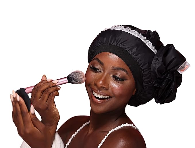 Luxury Waterproof Shower Cap - Innovative Open-Ended Design - Black