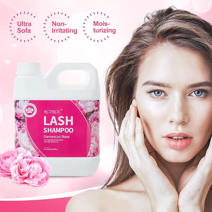 Eyelash Extension Cleanser Rose 2L Natural Lash Extension Shampoo Professional Eyelid Foaming Cleanser Paraben & Sulfate Free Non-lrritating with Salon and Home Care