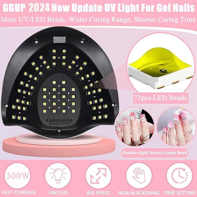 UV LED Nail Lamp, 300W Professional UV Nail Dryer Light for Gel Nails with 72 Beads, Fast Curing Gel Polish Lamp Auto Sensor 4 Timer Setting, Nail Art Drying Tools for Fingernail and Toenail
