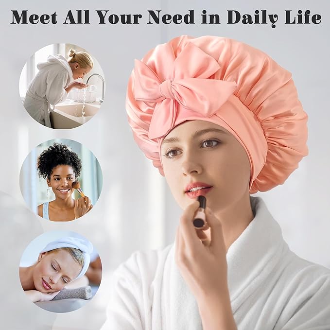100% Mulberry Silk Bonnet for Sleeping Women, Real Silk Bonnets with Tie Band, Double-Layer Sleep Cap for Braids Curly Hair