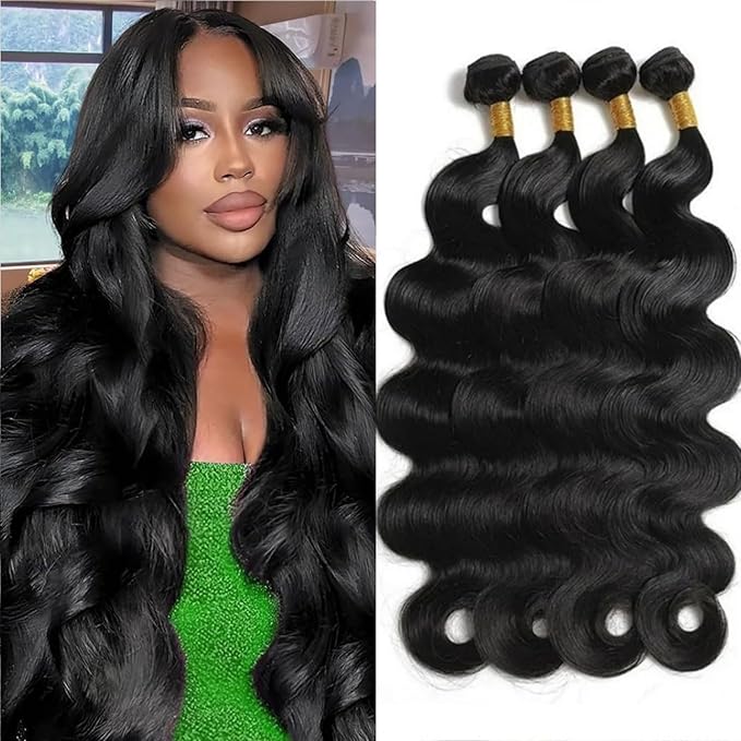 12A Bundles Human Hair Body Wave Human Hair Bundles 100% Unprocessed Brazilian Virgin Hair Body Wave Bundles Human Hair 4 Bundle Human Hair Extensions Real Human Hair Natural Black 22 24 26 28 Inch