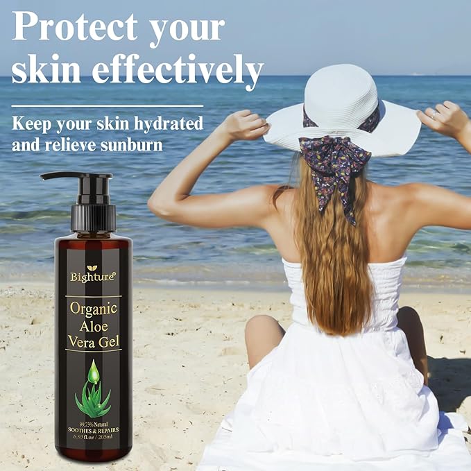 Aloe Vera Gel Infused with Tea Tree Oil for Skin Hydrating, Repair Skin, Aloe Vera Gel Extract from Fresh Pure Aloe Vera for Sunburn Relief, Hair, Razor- 6.76 Fl Oz