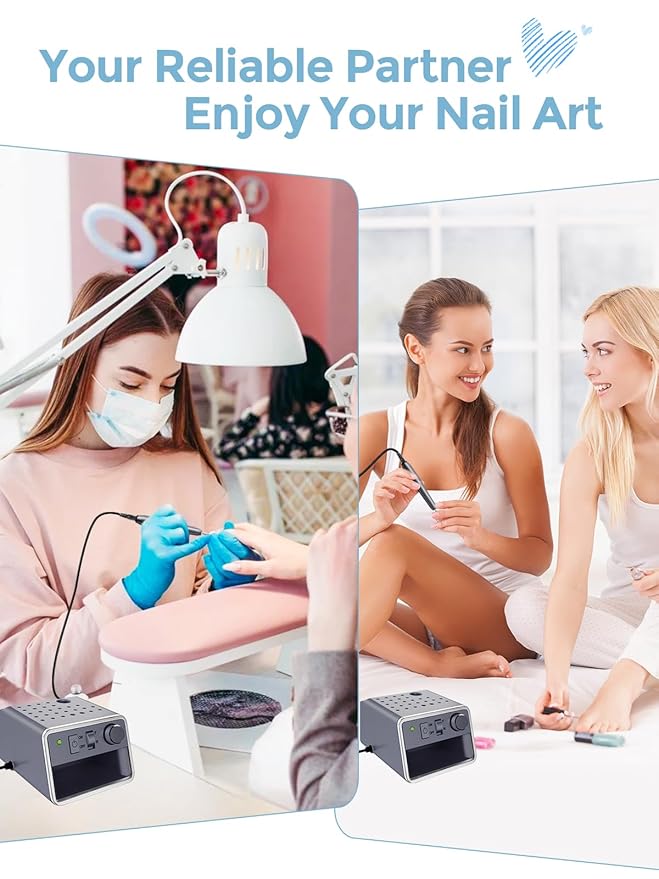 Subay Nail Drill Machine Electric File, Portable for Acrylic Gel Dip Powder Nails, Nail Drill Kit for Manicure Pedicure, Nail Set with Everything, Rose Pink (Grey)