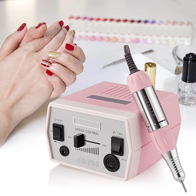 Makartt Nail Drill Portable Electric Nail File Machine Geneviere E File Pink JD700 Professional 30000RPM Manicure Drill Bundle With 300Pcs #80#150#240 Grits Nail Drill Bits Sanding Bands
