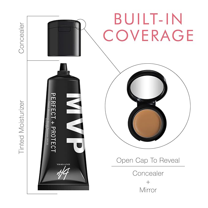 Beauty For Real MVP Tinted Moisturizer & Concealer, Deep 1 - Also Acts as a Primer, SPF 25 Sunscreen & Complexion Perfector - Anti-Aging Hydration & Coverage - 1.5 fl oz