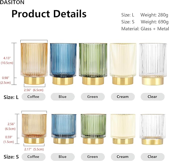 DASITON Makeup Brush holder Organizer,Crystal Cosmetic Makeup Brush Glass Brushes Storage Holder, Vintage Make Up Brush Cup Pen Pencil Holder striped vase(Cream S+L)