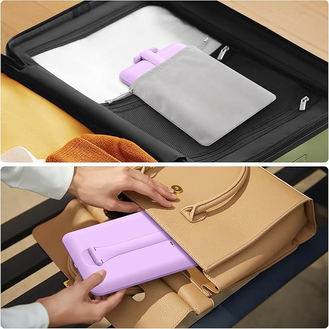 Benbilry Foldable Travel Makeup Mirror with Lights and 20X Magnification, Rechargeable Tabletop LED Vanity Mirror with Adjustable Stand, 3-Colored Dimmable Lighting, Portable Cosmetic Mirror, Purple