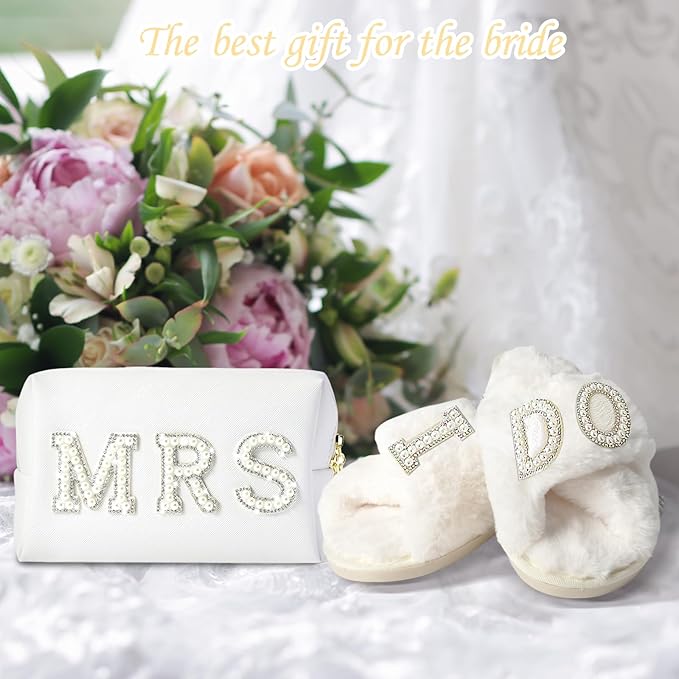 Bride To Be Gift Set - Makeup Bag, Slippers, Robe, Hair Clip - Wedding Gifts