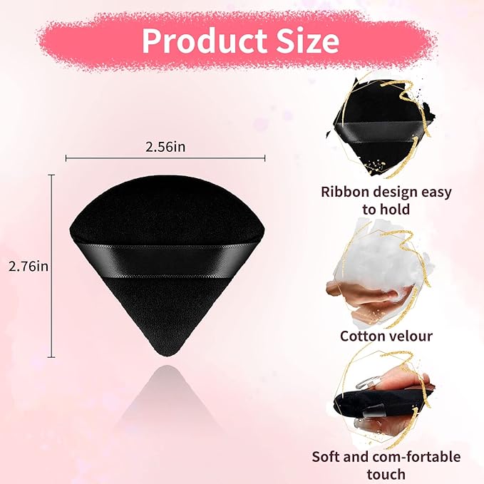 150 Pcs Powder Puff Face Soft Triangle Makeup Puff for Loose Powder Mineral Powder Body Powder Velour Cosmetic Foundation Wet Dry Sponge Makeup Tools (Black)