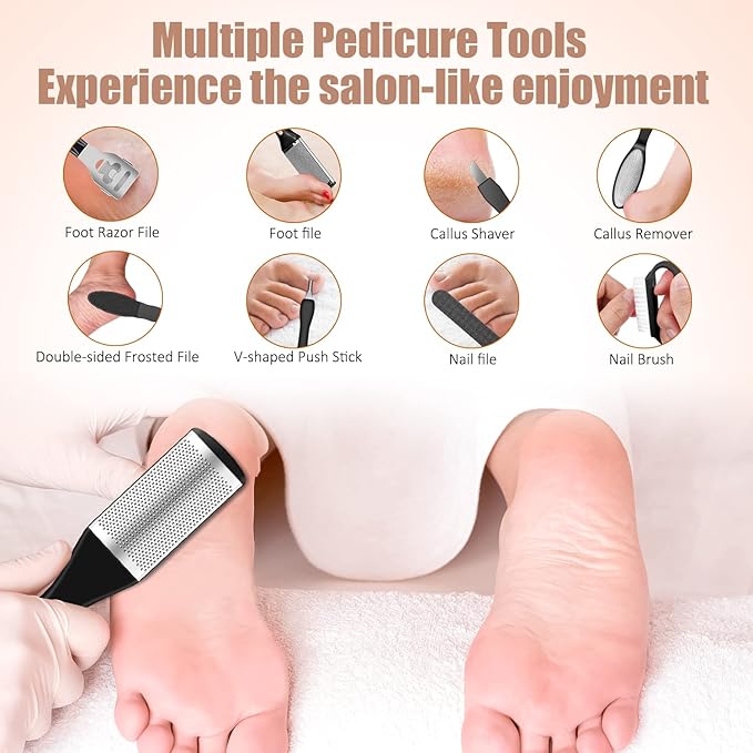 AdamPark Electric Foot File Callus Remover for Feet, Rechargeable Pedicure Kit Foot Care with 3 Speed, Callus Remover Kit with 3 Roller Heads, Battery LCD Display for Remove Cracked Heels Calluses