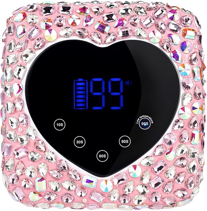 Cordless UV Led Nail Lamp, Diamond UV Nail Lamp for Gel Nails, Rechargeable Nail Dryer, Heart with 5 Timer and LCD Monitor, Professional for Valentines Day Gifts and Home Salon