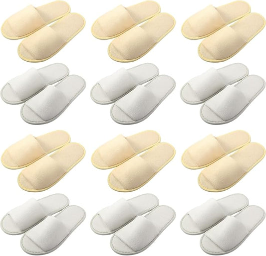 12 Pairs House Slippers for Guests Disposable Open Toe Spa Slippers Bulk for Wedding Party Unisex