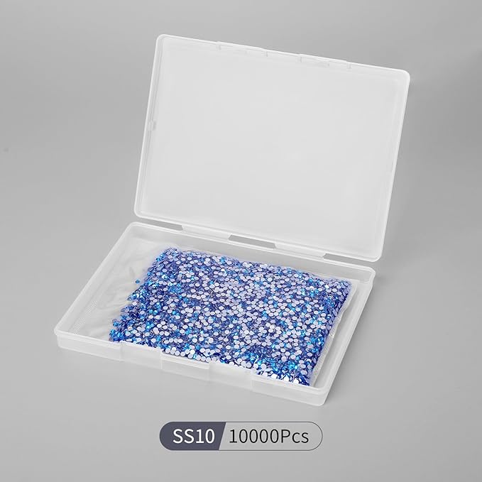 10000PCS Capri Blue Rhinestones Bulk, Flat Back Crystal Glass Stone Round Gems,SS10, 2.7-2.9mm