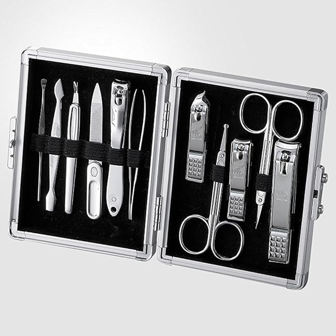 World No.1 THREE SEVEN 777 Manicure Pedicure All-in-One Grooming Kit - Nail Clippers (11 PC, TS-16000VC) Hard Case International Version (Silver)