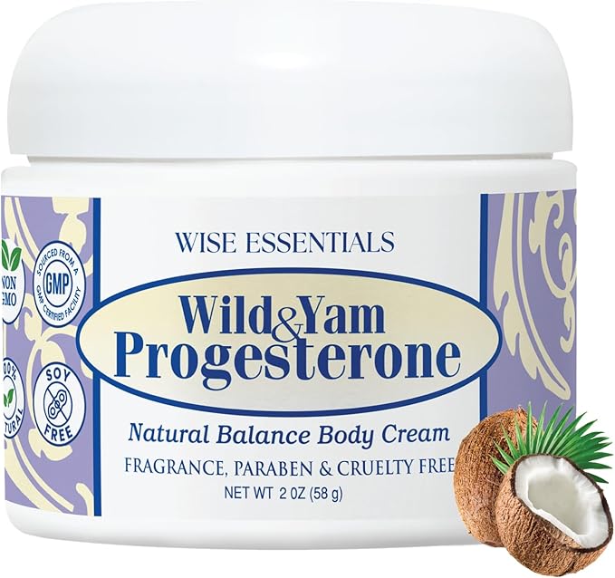 Wise Essentials Wild Yam & Progesterone Cream with Organic Coconut – 2 oz – Support for Menstrual Cycle & Menopause – Chaste Tree, Dong Quai, Black Cohosh – Paraben-Free