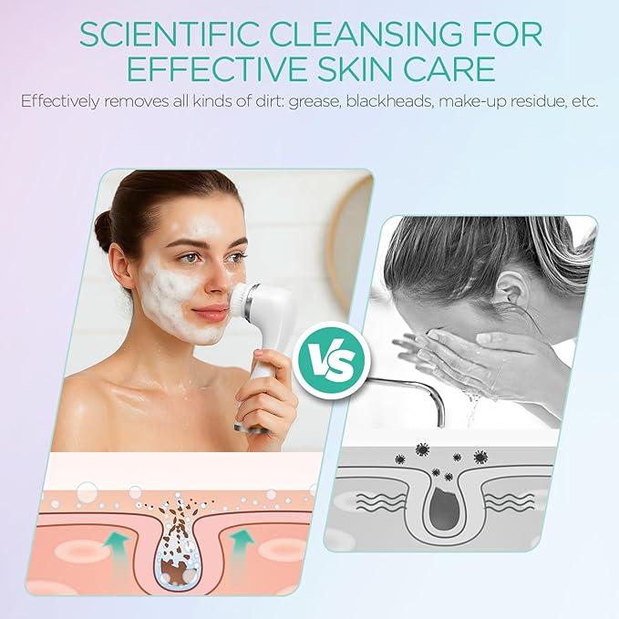 VOYOR Facial Cleansing Brush Electric for Deep Skin Cleansing Face Scrubber Rechargeable for Exfoliating and Removing Blackhead Spin Face Brush for Massaging, Remove Makeup Facial Brush FB101