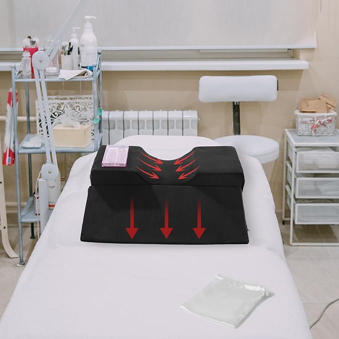 BALAPET Lash Pillows for Eyelash Extensions Ergonomic and Comfortable Velvet Foam Eyelash Pillow for Neck and Back Support Pillow Side Pockets can be Placed Tools,Easy to Graft Eyelashes(Black)