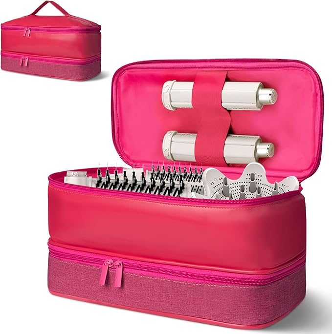 Travel Carrying Case for Shark Flex Style, Double Layer Hair Dryer Accessories Tools Storage Case, Waterproof PU Leather Organizer Bag for Shark Flexstyle/Dyson Airwrap Styler and Attachments (Pink)