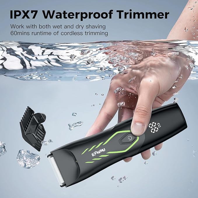 Men Hair Removal Shavers,Electric Safe Blade Waterproof Groin Hair Trimmer Male Painless Wet Quiet Hygiene Razor with Standing Charging Dock Green