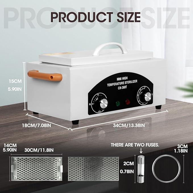 Autoclave Cleaner Machine 2L 110V/300W High Temperature Metal Cleaning Machine Box with Adjustable Temperature & Time Professional Dry Heat Cabinet Nail Tool Cleaner for Lab Home Salon