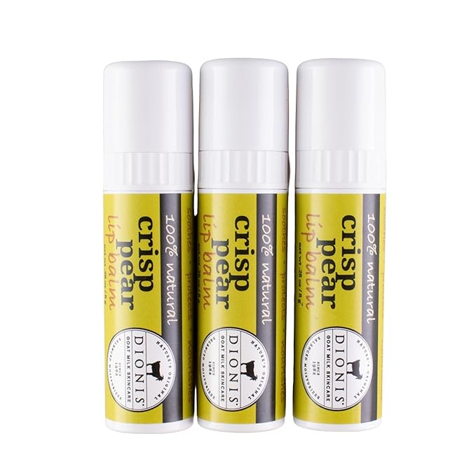 Dionis Goat Milk Skincare Crisp Pear Holiday Lip Balm Gift Set - Beeswax, Shea Butter & Coconut Oil Lip Care Products Made in The USA - Cruelty Free Lip Moisturizer for Chapped Lips, 0.28oz 3 Pack
