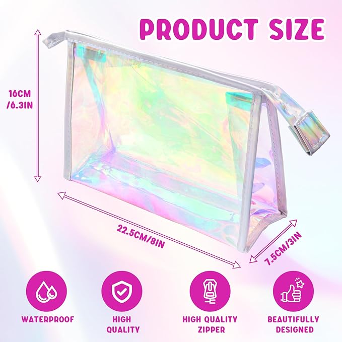 Zwish 2Pack Holographic Makeup Bags Bulk, Iridescent Pouch Portable Zippered Toiletry , Travel Makeup Brush Holder, Makeup Organizer, Waterproof Cosmetic , Gift Bags for Women