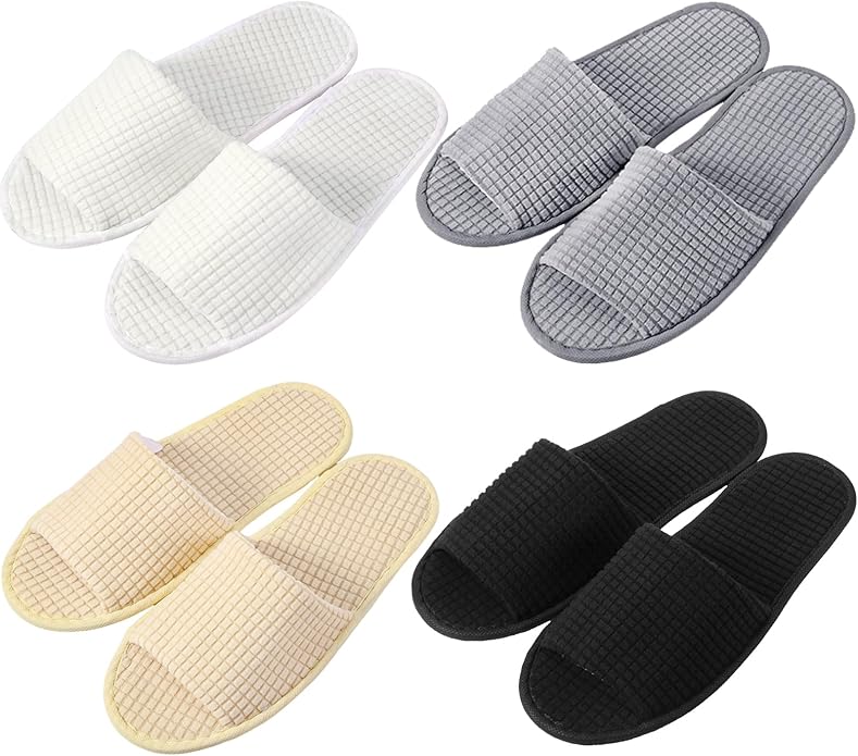 12 Pairs Disposable Slippers for Guests Open Toe Spa Slippers Bulk Disposable Sandals Soft Fleece for Man Women Spa Hotel Wedding Shoeless Home