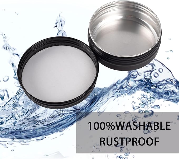 24 Pack 4oz Screw Top Aluminum Tin Jars with Screw Lids and Blank Labels - Refillable 120ml Metal Containers for Lip Balms, Candles, Salves, Spices, Crafts (Black)