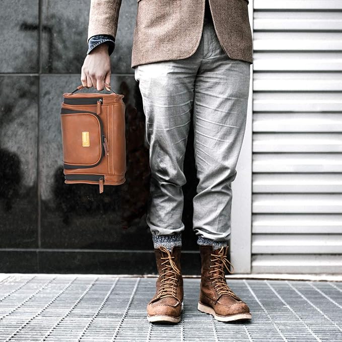 MIRASON Hanging Toiletry Bag for Men Dopp Kit Waterproof Travel Organizer Bag with Sturdy Metal Hook and Handle for Bathroom Shower Cosmetics Camping Brushes Shaving (Brown)