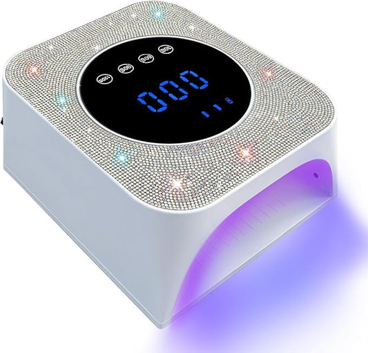 UV Light for Gel Nails 72W Cordless LED Nail Lamp Gel Polish Dryer 4 Timer Modes Rechargeable Bling Silver Diamond Rhinestones for Salon & Home