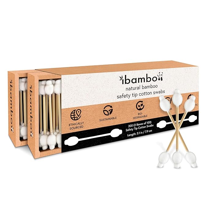 100% Bamboo Cotton Swabs for Ears (200-Pack) - Perfect for Baby & Personal Care | Double-Tipped Ear Swabs Cotton for Makeup & Cleaning | FSC Certified & Hypoallergenic, Made for All Ages & Pets