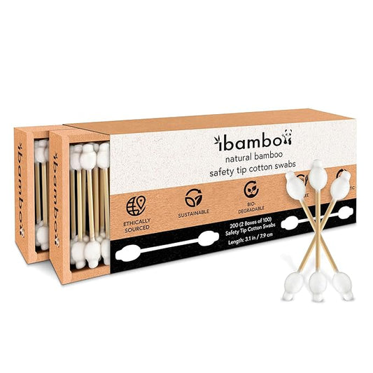 100% Bamboo Cotton Swabs for Ears (200-Pack) - Perfect for Baby & Personal Care | Double-Tipped Ear Swabs Cotton for Makeup & Cleaning | FSC Certified & Hypoallergenic, Made for All Ages & Pets