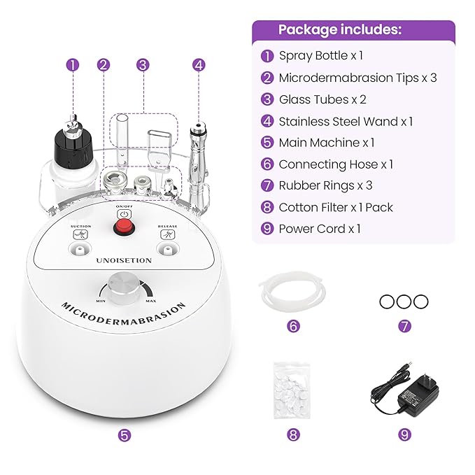 Diamond Microdermabrasion Machine, UNOISETION 3 in 1 Dermabrasion Facial Machine for Exfoliation & Blackhead Removal, Home Use Facial Skin Care Device