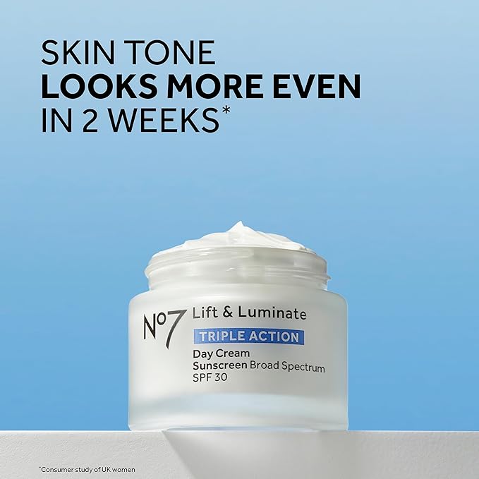 No7 Lift & Luminate Triple Action Face Cream - Fragrance Free Face Moisturizer with SPF 30 - Formulated with Anti Aging Collagen Peptides & Brightening Complex (1.69 Oz)
